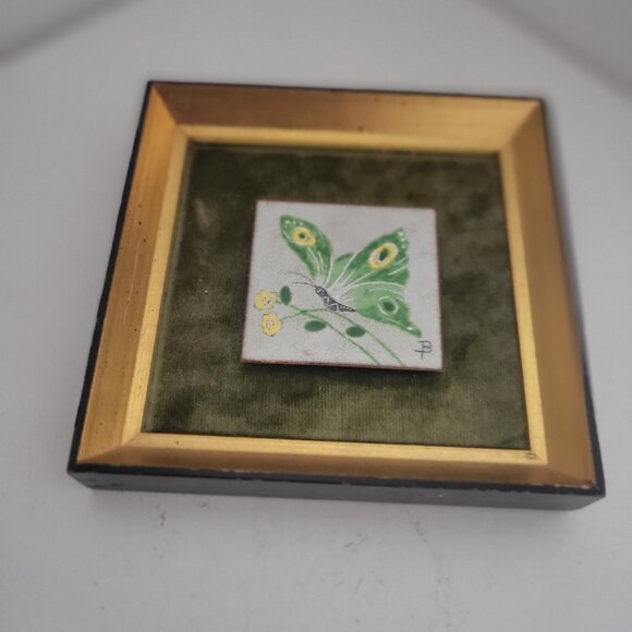 Vintage 1970's Enamel on Copper Butterfly Framed Image - Picture 2 of 4